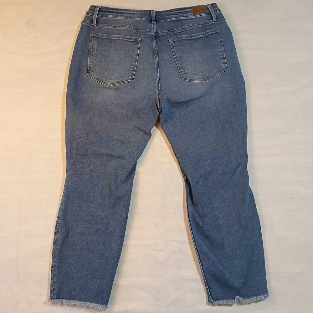 Judy Blue High Rise Boyfriend Fit Jeans Women's 20w Blue Stretch Denim Raw Hem